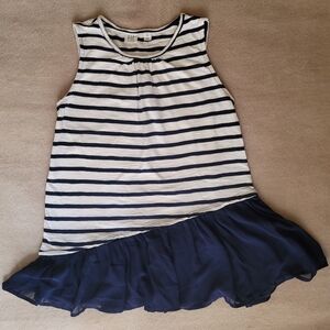 Gap Girl Asymmetrical Navy/Off-White Striped Tank sheer bottom Size XL (12)
